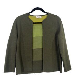 Sebastian Vtg Knit Jacket Womens Sz 12 Green 100% Wool Ribbed Cardigan Secretary